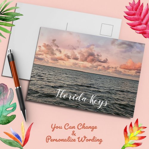 Florida Keys Ocean and Pink Clouds Postcard
