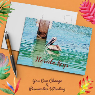 Florida Keys Pelican Ocean Dock Scene Postcard