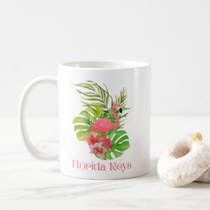 Florida Keys Pink Flamingo Tropical Flowers Coffee Mug