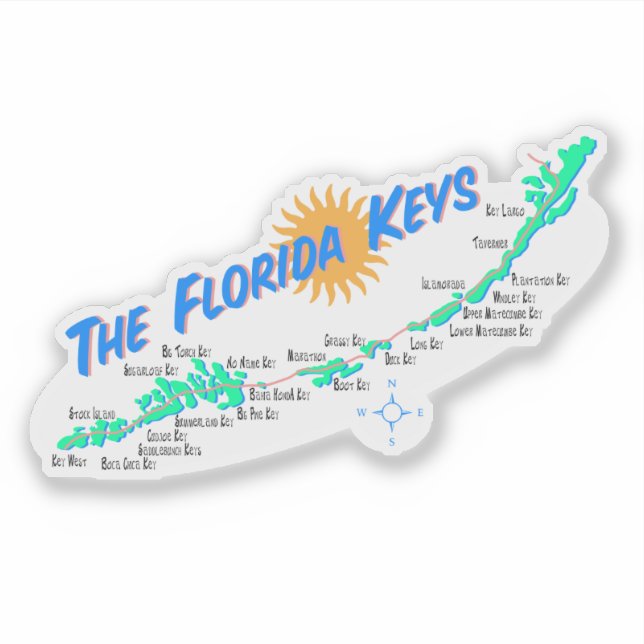 Florida Keys Retro Map with Island Names Sticker (Front)