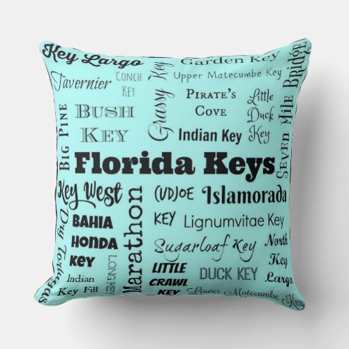 Florida Keys throw pillow in light aquablack