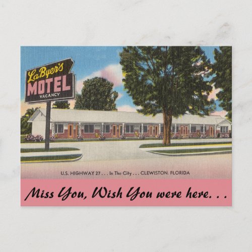 Florida La Byers Motel Clewiston Postcard