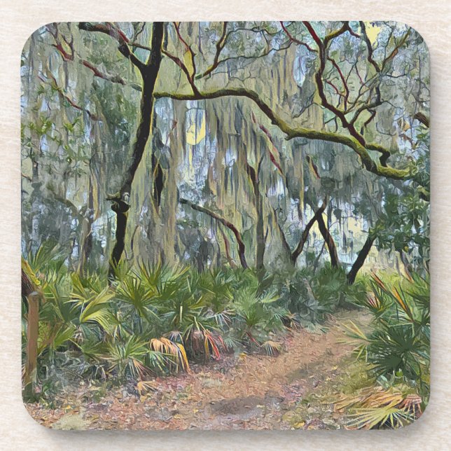 Florida Lace Spanish Moss Impressionist Art Beverage Coaster (Front)