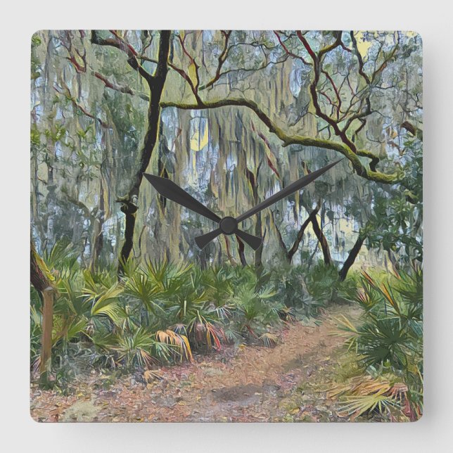 Florida Lace Spanish Moss Impressionist Art Square Wall Clock (Front)