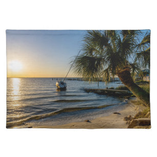 Florida Leaning Palm Tree Sunset Cotton Placemat