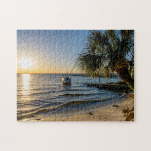 Florida Leaning Palm Tree Sunset Jigsaw Puzzle