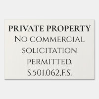 Florida Legal No Solicitation Yard Sign Property