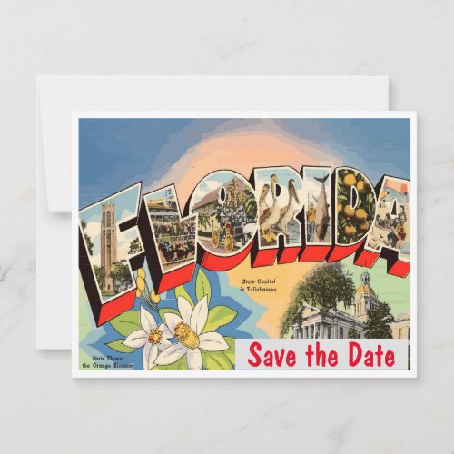 Florida Letters Tallahassee Vintage Postcard Save The Date