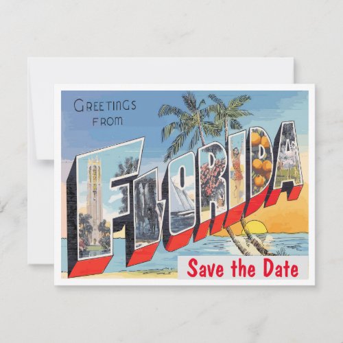 Florida Letters Vintage Postcard  Save The Date