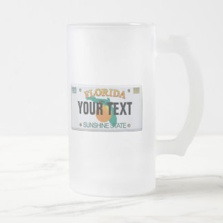 Florida License Plate (customizable) Frosted Glass Beer Mug