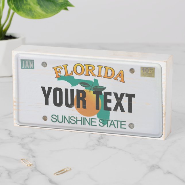Florida License Plate with your Text Wooden Box Sign (In Situ Horizontal)