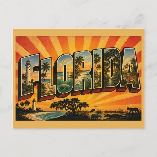 Florida Lighthouse Beaches Everglades Vintage Art Postcard