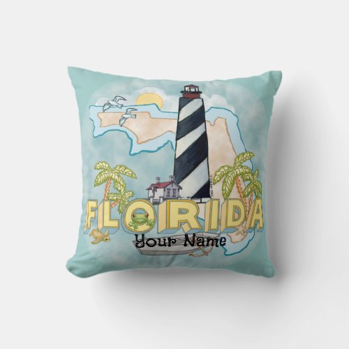 Florida Lighthouse custom name Throw Pillow