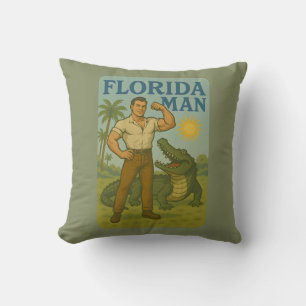 Florida Man Alligator Friend Funny Retro Coastal Throw Pillow