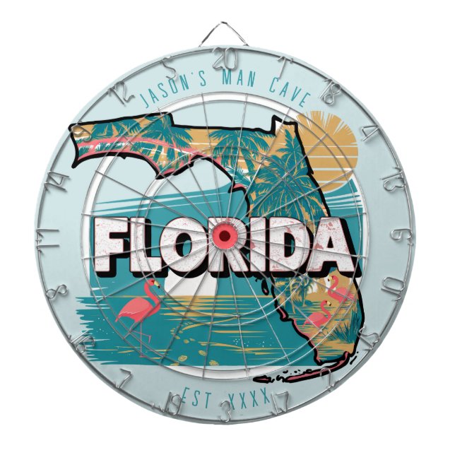 Florida Man Cave Custom Name Est Date Dart Board (Front)