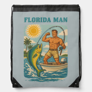 Florida Man -Coastal Fishing Boat- Retro Fisherman Drawstring Bag