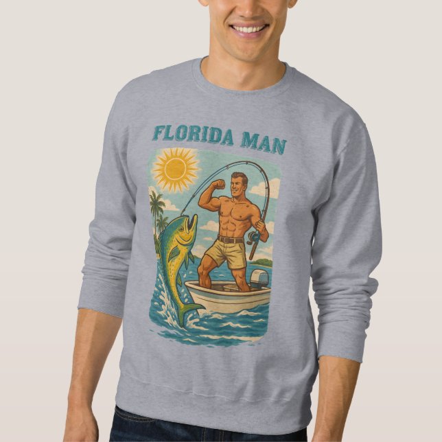 Florida Man -Coastal Fishing Boat- Retro Fisherman Sweatshirt (Front)