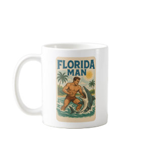 Florida Man Coastal Shark Wrestler | Retro Beach Coffee Mug