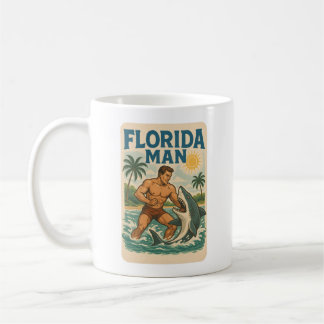 Florida Man Coastal Shark Wrestler | Retro Beach Coffee Mug