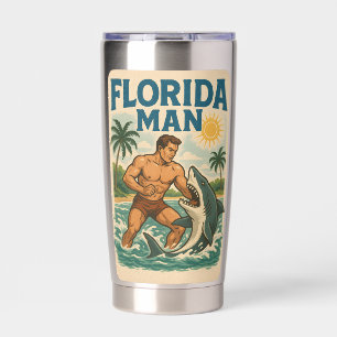 Florida Man Coastal Shark Wrestler - Retro Beach Insulated Tumbler
