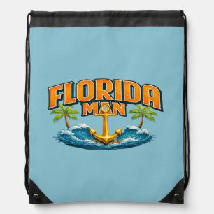 Florida Man Funny Graphic Nautical Beach Daypack Drawstring Bag