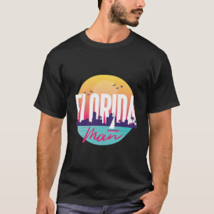 Florida Man Retro Neon Sunset Humor Art T-Shirt