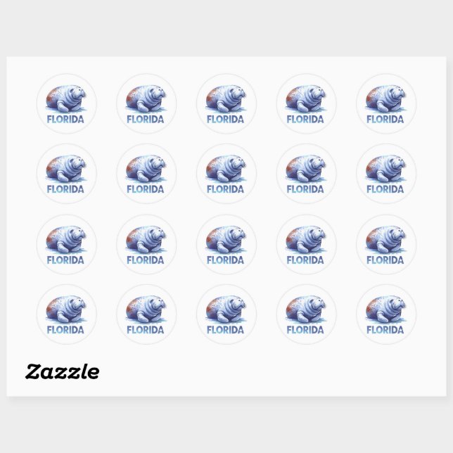 Florida, Manatee, Classic Round Sticker (Sheet)