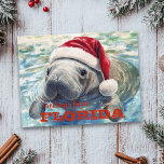 Florida Manatee Watercolor Christmas Postcard<br><div class="desc">This design may be personalized in the area provided by changing the photo and/or text. Or it can be customized by clicking Personalize this Template and then choosing the click to customize further option and delete or change the color of the background, add text, change the text color or style,...</div>