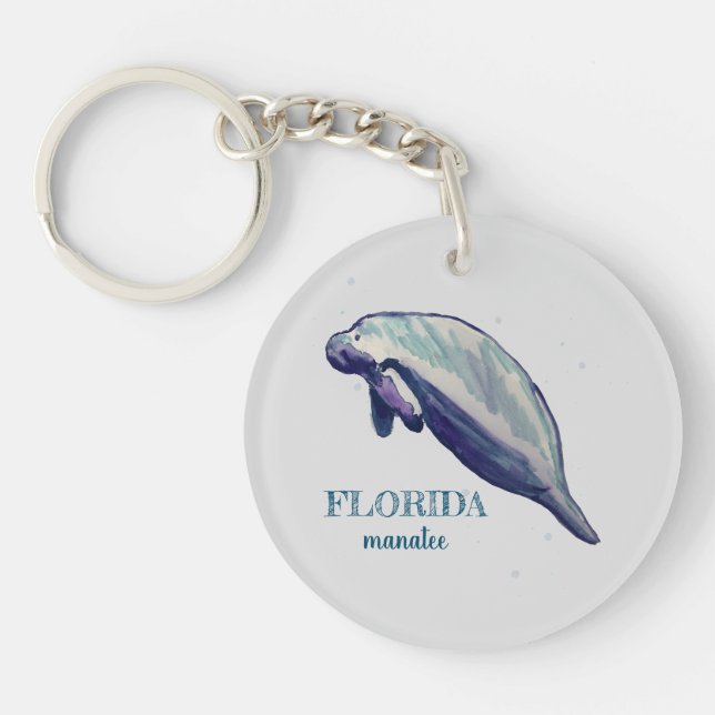 Florida Manatee Watercolor Painting Keychain (Front)