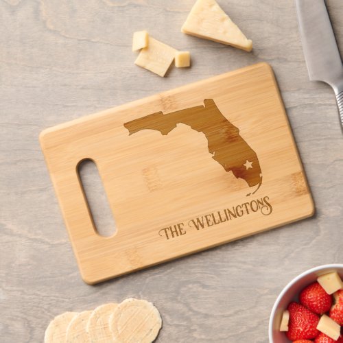 Florida  Map Choice of Hearts Stars Family Name Cutting Board