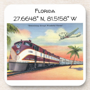 Florida Map Coordinates Vintage Style Beverage Coaster