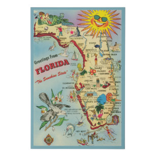 Florida Map Faux Canvas Print