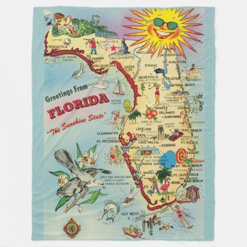 Florida Map Fleece Blanket