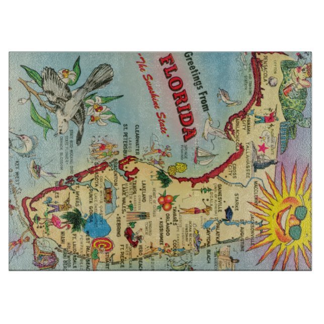 Florida Map Glass Cutting Board 15"x11" (Front)
