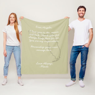 Florida map handwritten love letter or message   fleece blanket