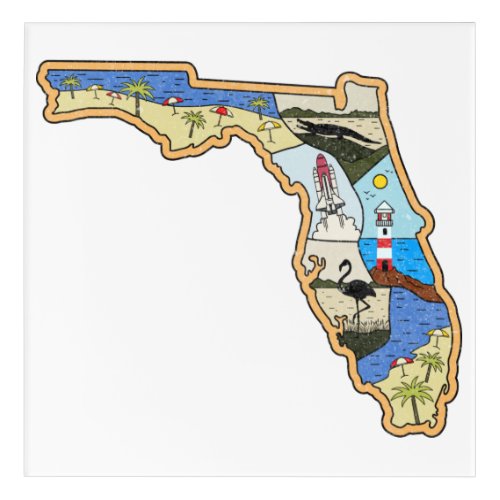 Florida Map Jacksonville Miami Tampa Key West Acrylic Print