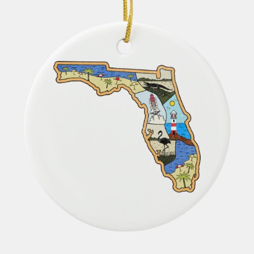 Florida Map Jacksonville Miami Tampa Key West Ceramic Ornament