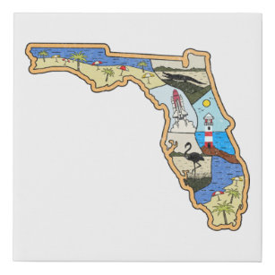 Florida Map Jacksonville Miami Tampa Key West Faux Canvas Print