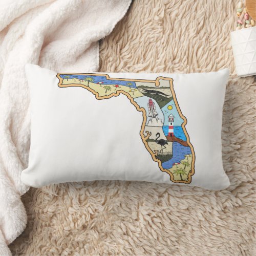 Florida Map Jacksonville Miami Tampa Key West Lumbar Pillow