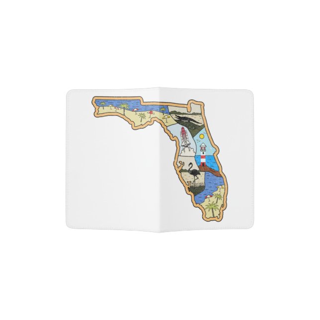 Florida Map Jacksonville Miami Tampa Key West Passport Holder (Opened)