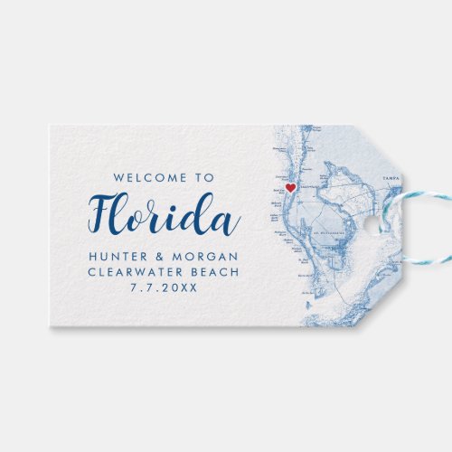 Florida Map Minimal Modern Navy Wedding Welcome Gift Tags