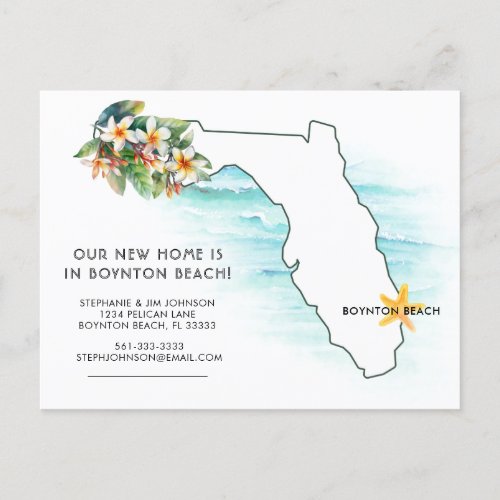 Florida Map Ocean Waves New Home Announcement Postcard