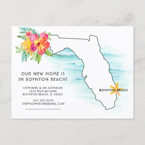 Florida Map Ocean Waves New Home Announcement Postcard