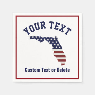 Florida Map Patriotic USA Flag Your City, Text Napkins