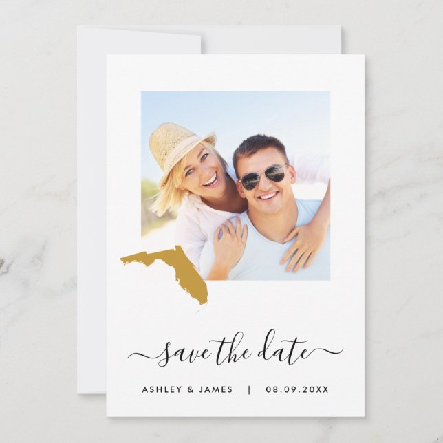 Florida Map Photo Wedding Save the Date Card (Front)