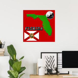 Florida Map, Picture Text and State Faux Quarter Poster