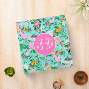 Florida Map Preppy Palm Beach Pattern Monogrammed 3 Ring Binder