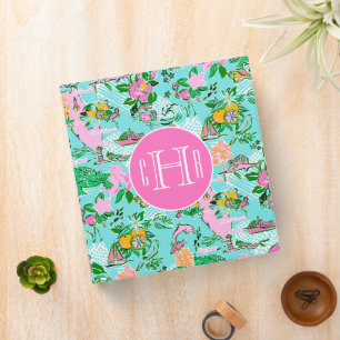 Florida Map Preppy Palm Beach Pattern Monogrammed 3 Ring Binder