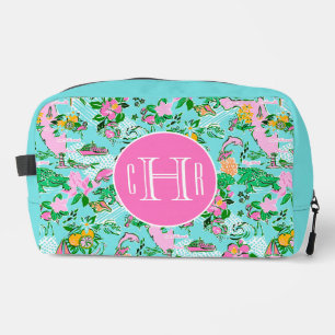Florida Map Preppy Palm Beach Pattern Monogrammed Dopp Kit