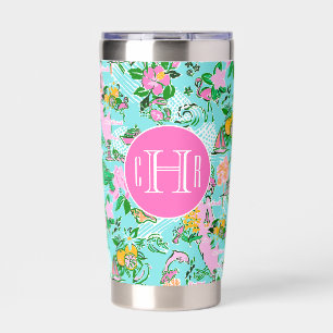 Florida Map Preppy Palm Beach Pattern Monogrammed Insulated Tumbler